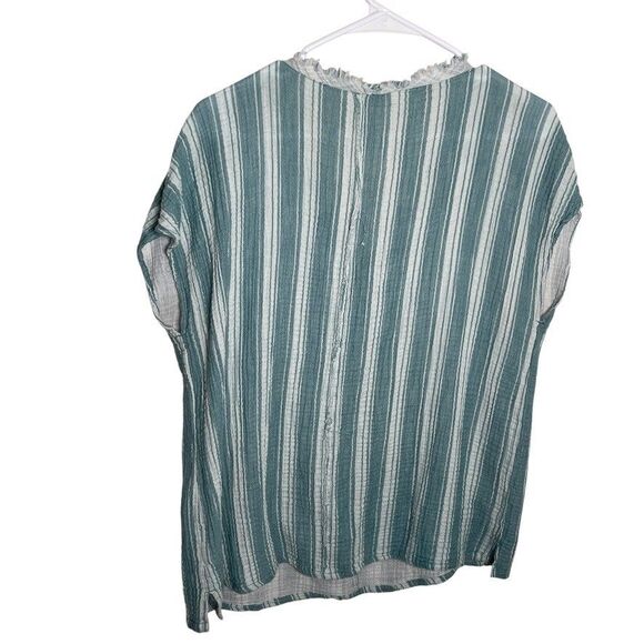 Wonderly Blouse Women's Large Gauze Striped V-Neck Short Sleeve Fringe Boho Top - Picture 4 of 9